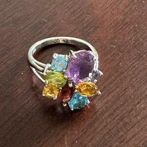 Exquisite Sterling Silver 925 Multi-Color Gemstone Ring